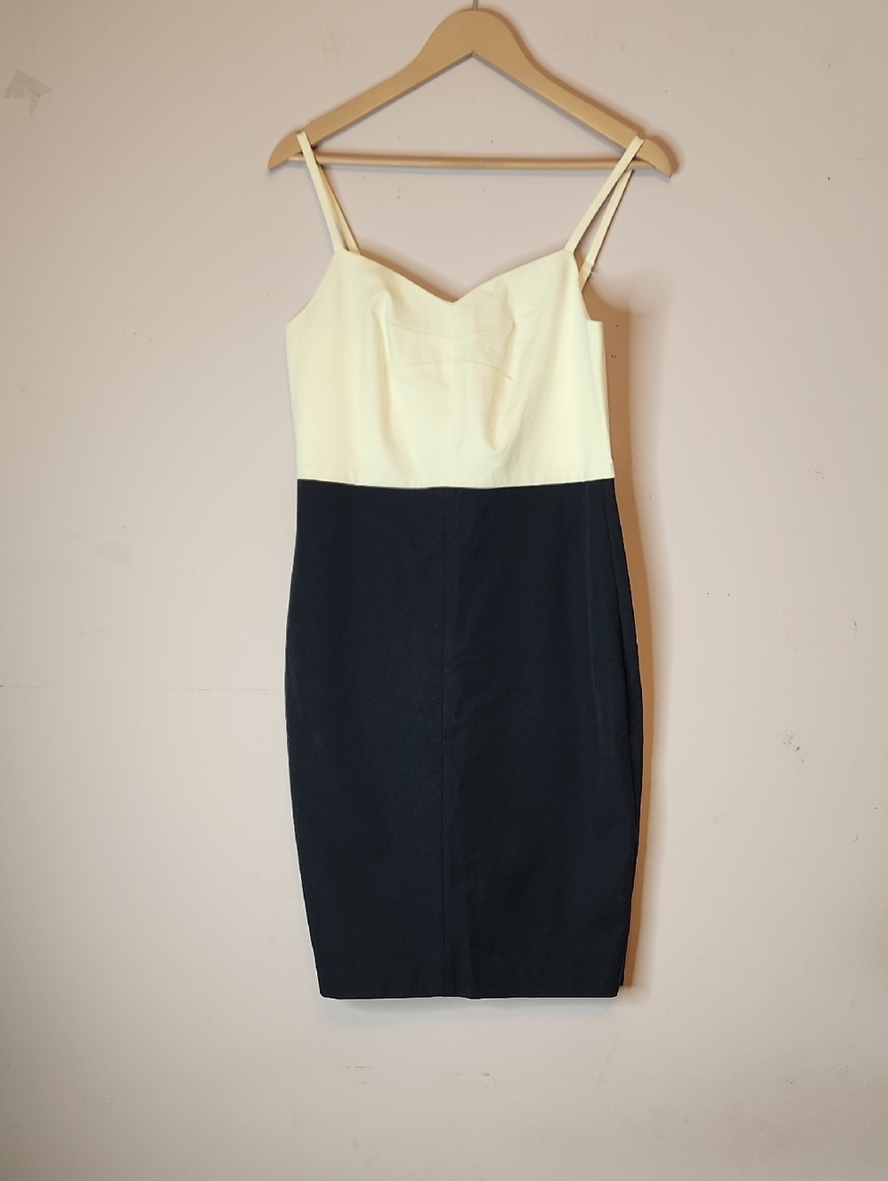 BANANA REPUBLIC White & Navy Blue Colorblock Sheath Dress, size 10